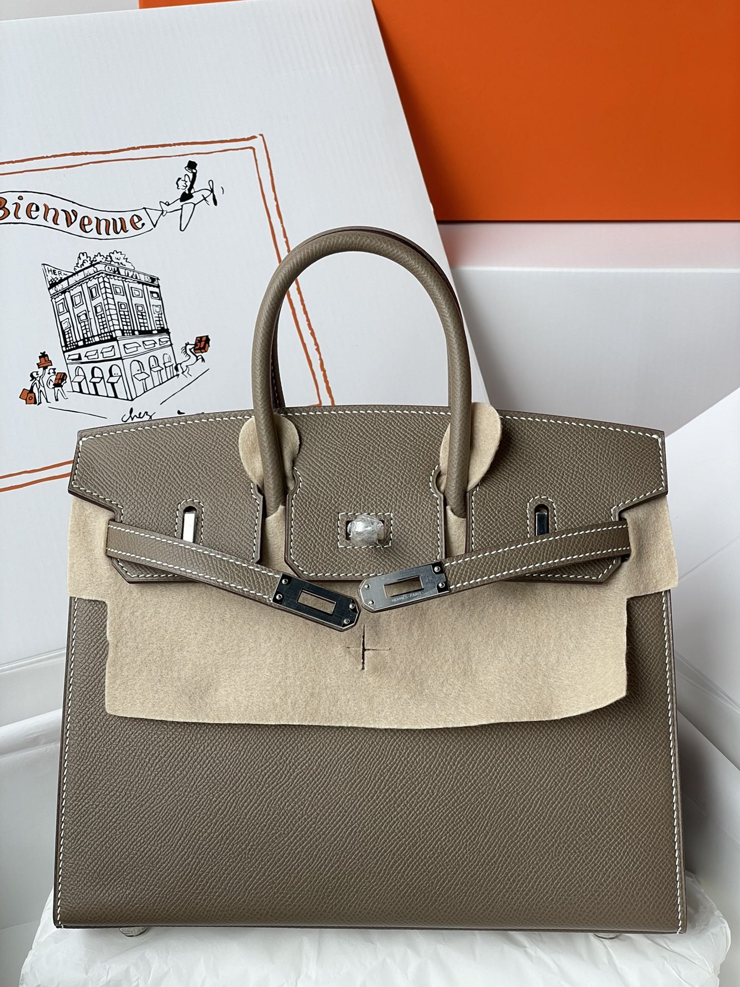 Hermes Birkin 25CM Epsom Leather Handbag Medium Grey